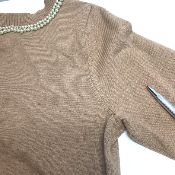 Doncaster Sport Wool Sweater with Pearl Neckline Vintage Camel Brown Large - Picture 10 of 10
